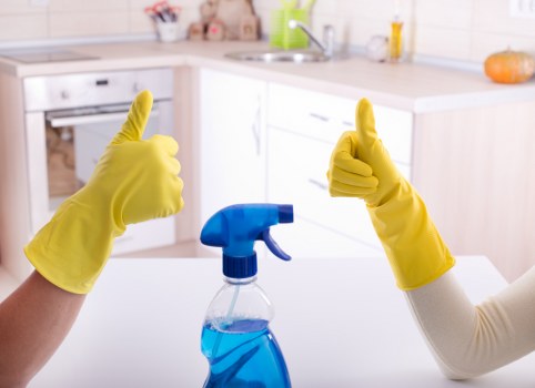 Team member following a health and safety policy while cleaning carpets
